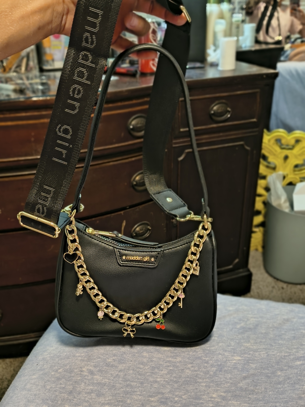 Madden Girl Black Chain-Accent Crossbody Bag